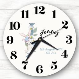 Baby Floral Watercolour Animal Alphabet Letter J Gift Personalised Clock - thumbnail 1