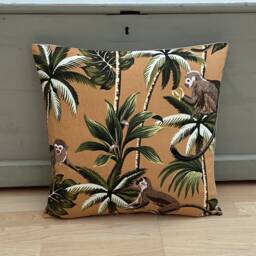 Saimiri Squirrel Monkey Palm Tree Ochre Mustard Linen Home Accessories Cushion Cover/Sham Pillowcase - thumbnail 2