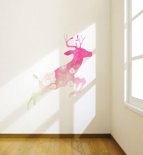 Watercolor Flowery Deer Wall Sticker Decal - Kids Stickers, Animals Childrens Decals, Art, Room