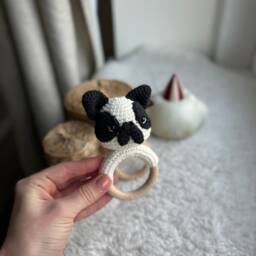 Crochet Rattle, Cute Bulldog French Toy, Baby Shower Gift, Christening New Mom Dog Rattle - thumbnail 3