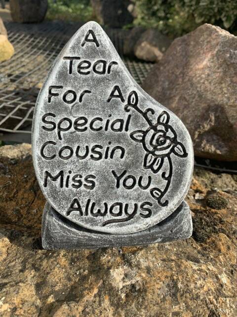 stone Garden Special Cousin Tear Drop Memorial Plaque Concrete Ornament - image 1