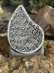 stone Garden Special Cousin Tear Drop Memorial Plaque Concrete Ornament - thumbnail 1