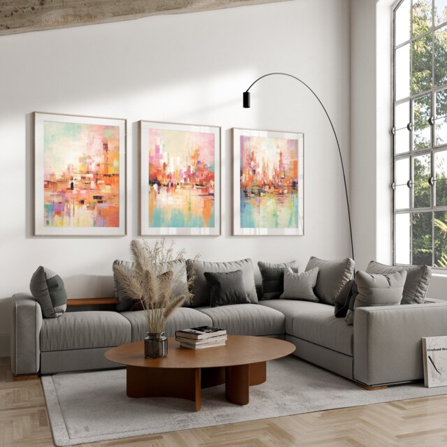Set Of 3 Prints, Geometric Abstract Art, Pink Living Room Wall Art Posters, Home Decor, A5, A4, A3 A3+ A2 A1 50x70cm Sizes, Free Fast Delivery - image 1