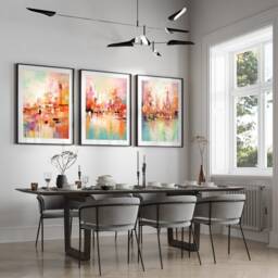 Set Of 3 Prints, Geometric Abstract Art, Pink Living Room Wall Art Posters, Home Decor, A5, A4, A3 A3+ A2 A1 50x70cm Sizes, Free Fast Delivery - thumbnail 2