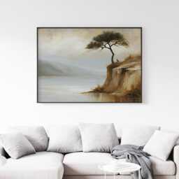 Pine Tree Cliff Poster, Lakeside Landscape Print, Nature Wall Art, Paper - thumbnail 3