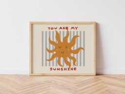 You Are My Sunshine Print, Horizontal Toddler Room Blue Stripes, Sun Illustration Wall Art, Nursery Art Play Room, Unframed - thumbnail 1