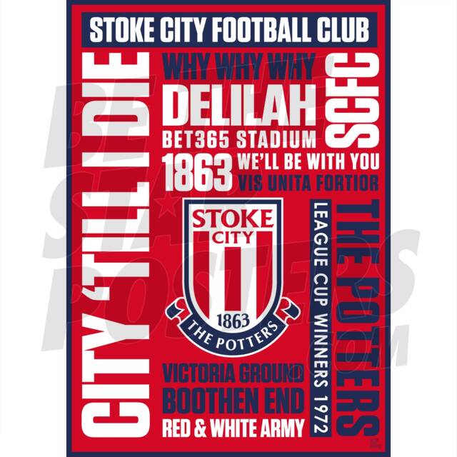 stoke City Fc Word Poster - Officially Licensed Product A4/A3 A2 + Framed Options - image 1