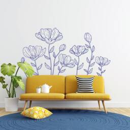 150cm Tall Giant Poppies, Full Wall, Vinyl Wall Art, Decal, Sticker, Removable, Decoration, Decor, Botanical, Plant, Leaf, Leaves, Poppy