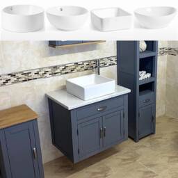 Bathroom Wall Hung Grey Painted Vanity Unit - With White Marble Top & Ceramic Basin Choice 502Gwwmcbc - thumbnail 1