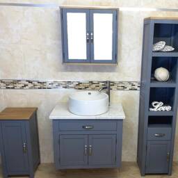 Bathroom Wall Hung Grey Painted Vanity Unit - With White Marble Top & Ceramic Basin Choice 502Gwwmcbc - thumbnail 2