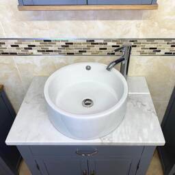Bathroom Wall Hung Grey Painted Vanity Unit - With White Marble Top & Ceramic Basin Choice 502Gwwmcbc - thumbnail 3