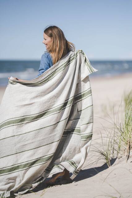 Linen Beach Towel, French Style Linen Blanket, Striped Summer Outdoor Vintage Towel - image 1