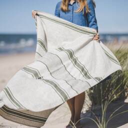 Linen Beach Towel, French Style Linen Blanket, Striped Summer Outdoor Vintage Towel - thumbnail 3