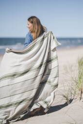 Linen Beach Towel, French Style Linen Blanket, Striped Summer Outdoor Vintage Towel - thumbnail 1