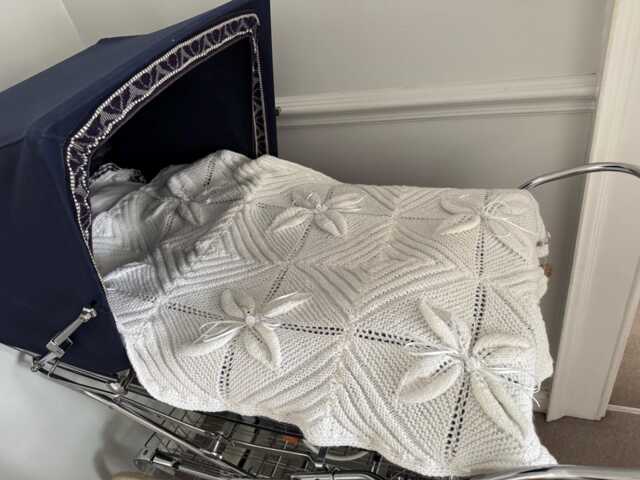 Hand Knit Baby Blanket For Pram Verity Rose Designer Cover - image 1
