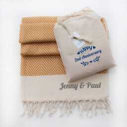 Handwoven Cotton Throw Blanket Herringbone Pattern, Cozy Gift, Christmas Gift For Mother, 2nd Anniversary Nanny Gift, Couple - thumbnail 3