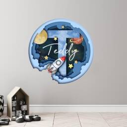 Full Space Rocket Wall Sticker, Decal, Room Decor, Nursery, Bedroom, Window Gift Decoration Sign, Removable, Night Sky, Planets - thumbnail 2