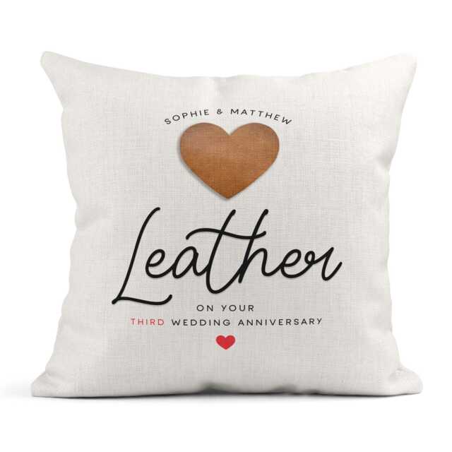 Personalised 3rd Anniversary Cushion, Leather Gift, Wedding Anniversary, Couple Gift - image 1
