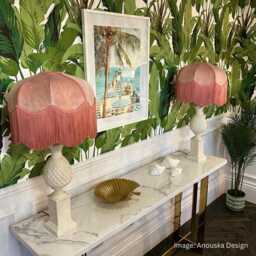 The Lotte - Dusky Pink Velvet Fringed Lampshade Vintage Style, Handmade in England - thumbnail 2