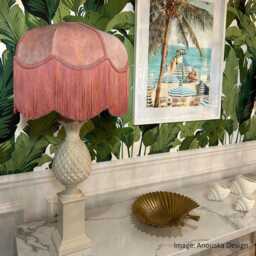 The Lotte - Dusky Pink Velvet Fringed Lampshade Vintage Style, Handmade in England - thumbnail 3
