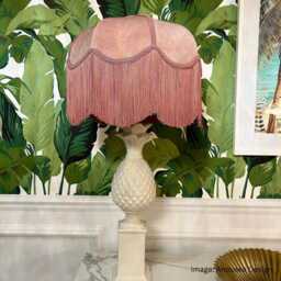 The Lotte - Dusky Pink Velvet Fringed Lampshade Vintage Style, Handmade in England