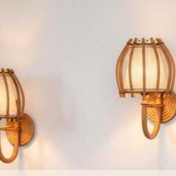 Pair Of Bent Rattan Wall Sconce, Vintage Style, Farmhouse, Coastal Lighting - thumbnail 3