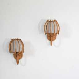 Pair Of Bent Rattan Wall Sconce, Vintage Style, Farmhouse, Coastal Lighting - thumbnail 2