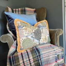 William Morris Tapestry Cushion Deer Garden Print With Mustard Fringe - thumbnail 1