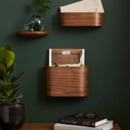 "Magazine Rack - Wall Hung Walnut Veneer 10"" Wide X 7"" Tall 3" - thumbnail 4