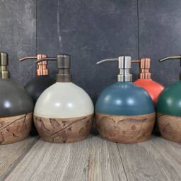 Hand Thrown Ceramic Soap Dispenser - Satin Matte Stoneware Lotion Pump - thumbnail 2