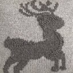 Embroidered Deer Alpaca Pillow, Fur Pompom Cushion, Christmas Decor - thumbnail 3