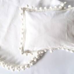 Pompom Trim Baby Wrap & Pillowcase Set in White Or Cream Fabric, Unlined, Complimentary Pillow Insert Included - Custom Blanket Case - thumbnail 2