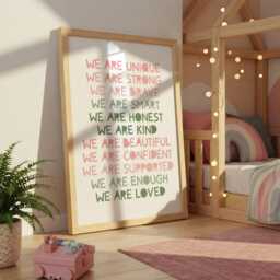 Set Of 3 Rainbow Prints, Affirmation Shared Bedroom, Colourful, Pink, Sage Green, Playroom Wall Art, Motivational Print, Loved - thumbnail 3