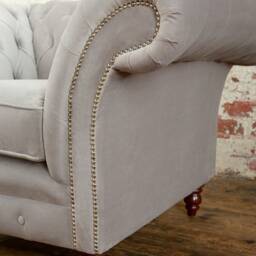 British Handmade Soft Light Grey Velvet Chesterfield Armchair - thumbnail 3