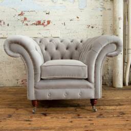 British Handmade Soft Light Grey Velvet Chesterfield Armchair - thumbnail 2