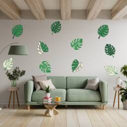 5 Or 10 Large Monstera Leaves Half Moon Vinyl Wall Art, Decal, Sticker, Removable, Decoration, Decor, Botanical, Plant, Leaf - thumbnail 1