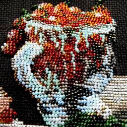 Handmade Still Life Cross Stitch Wine Glass & Berries, Framed Wall Decor - 27x29 cm - thumbnail 3