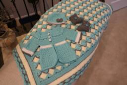 Newborn Baby Layette, Sweater, Beanie, Booties, Blanket, Afghan, Ready To Ship - thumbnail 1
