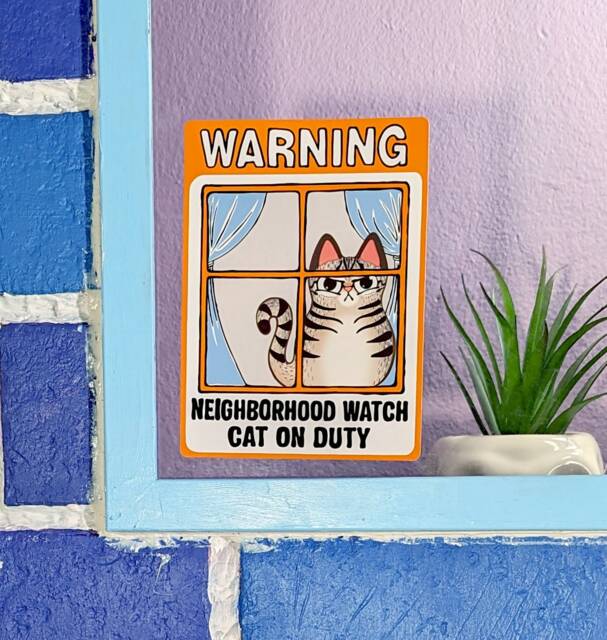 Neighborhood Watch Cat Tabby Window Cling Window Kitty Gift For Tabby Cat Lover Static Cling Mackerel - Unique Funny Person - image 1