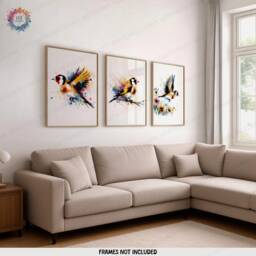 Goldfinch Print Set - 3 Wall Art Posters - Bird Home Decor Watercolour Painting Design Goldfinches Artwork Nature Prints Gift - thumbnail 2