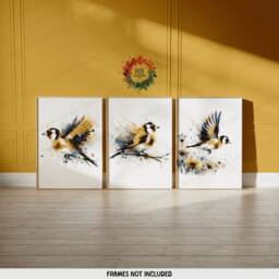Goldfinch Print Set - 3 Wall Art Posters - Bird Home Decor Watercolour Painting Design Goldfinches Artwork Nature Prints Gift - thumbnail 1