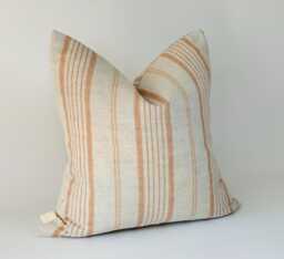 Handmade Beige Terracotta Stripe Cushion Cover, Reclaimed Fabric, 16 X - thumbnail 1