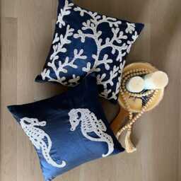 "Art Silk Navy Blue Beaded Sea Creature Throw Pillow Cover, 16""x16" - thumbnail 3