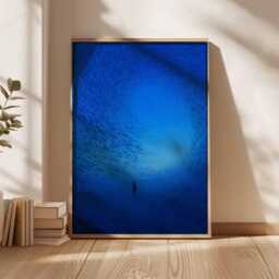 Surreal Ocean Poster, Deep Sea Swirl Art Print, Blue Fish Vortex Wall Art, Underwater Silhouette Illustration, Trippy Aquatic Home Decor - thumbnail 3
