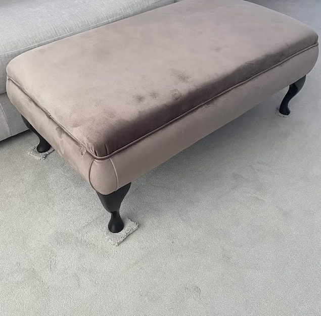 Santorini Soft Velvet Footstool. Large Plain Top Footstool Coffee Table/Ottoman Green, Pink, Silver, Mole. UK Delivery Only - image 1