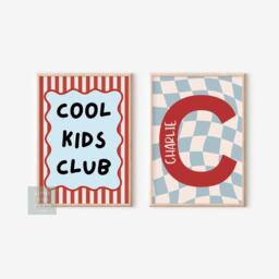 Cool Kids Club & Personalised Checkered Childrens Wall Print For Bedroom Or Nursery - thumbnail 1