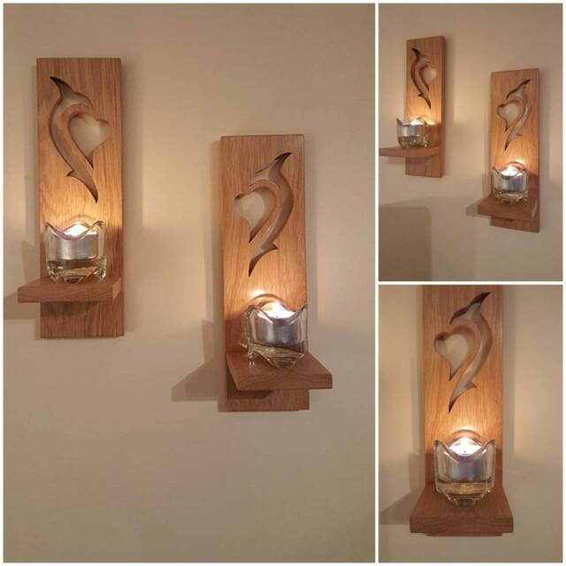 Wooden Candle Sconces .pair Of Solid Oak Handmade Tribal .candles Etc Not Inc - image 1