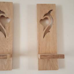 Wooden Candle Sconces .pair Of Solid Oak Handmade Tribal .candles Etc Not Inc - thumbnail 3