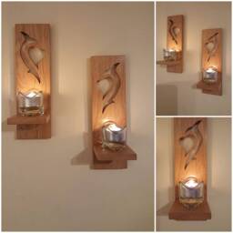 Wooden Candle Sconces .pair Of Solid Oak Handmade Tribal .candles Etc Not Inc