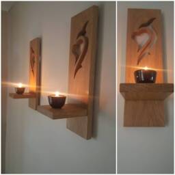 Wooden Candle Sconces .pair Of Solid Oak Handmade Tribal .candles Etc Not Inc - thumbnail 2